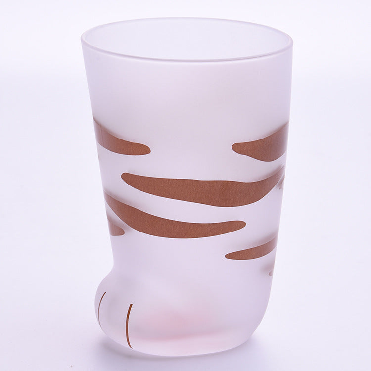Tabby cat paw frosted glass mug with orange stripes