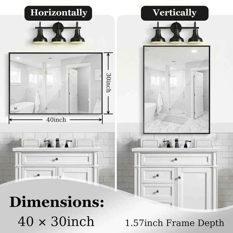 40x30 Inch Glossy Black Bathroom Wall Vanity Mirror