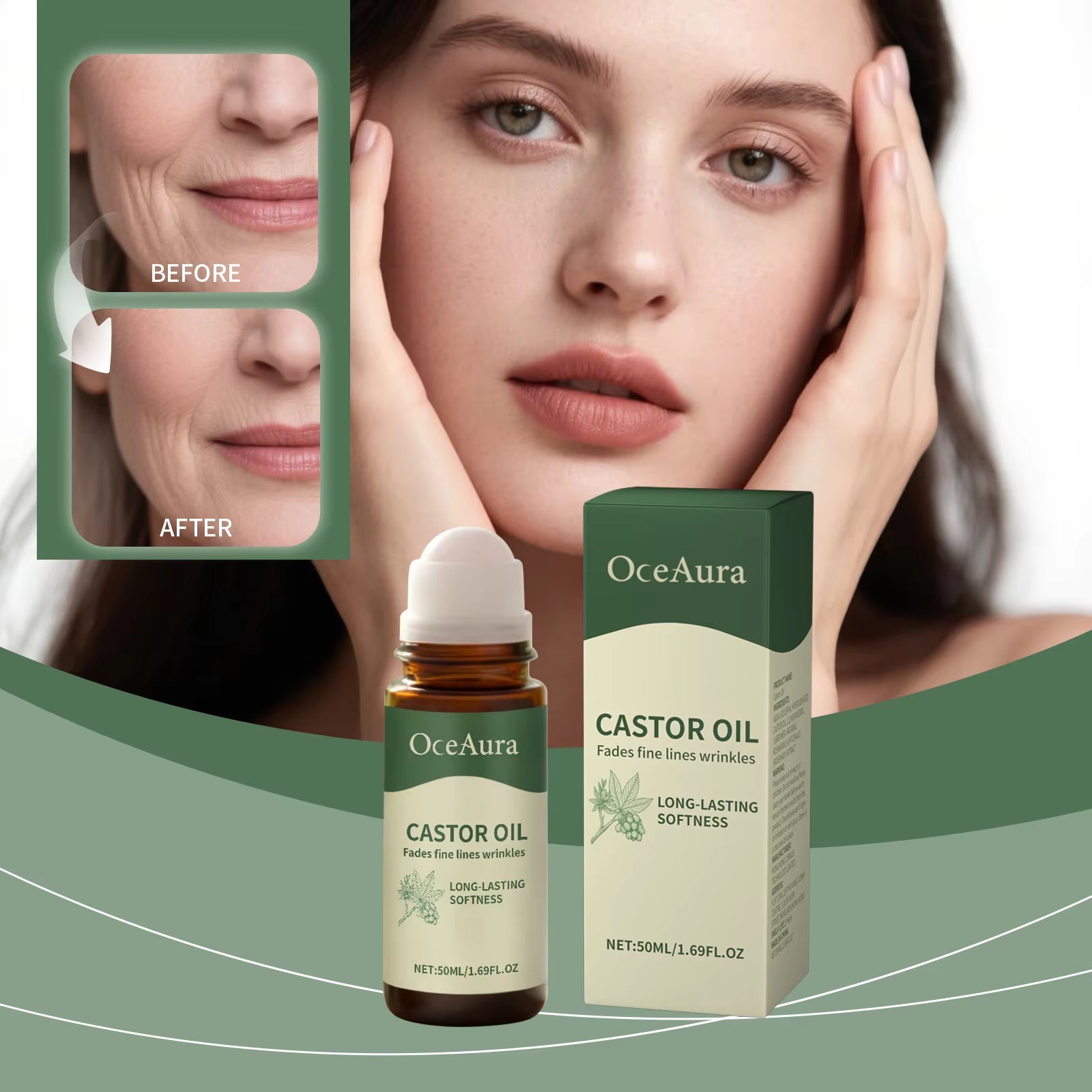 50Ml Organic Castor Oil Roll on for Body Care Moisturizes Skin Smooth Deep Hydration Refreshing and Easy to Absorb Essential Oil