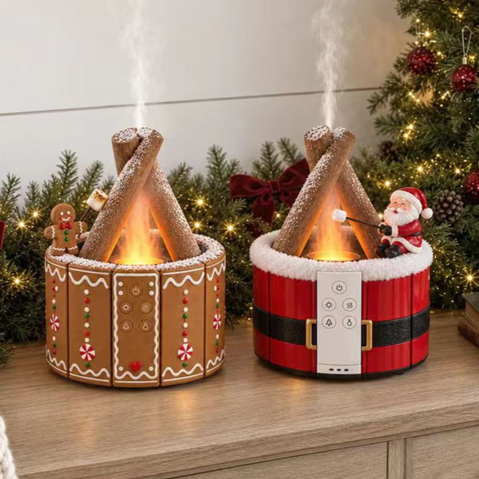 Santa Claus & Gingerbread Man Christmas Aroma Diffuser – Hand-Painted Holiday Essential Oil Diffuser