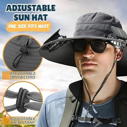 Solar Fan UV Hat, side view showing brim