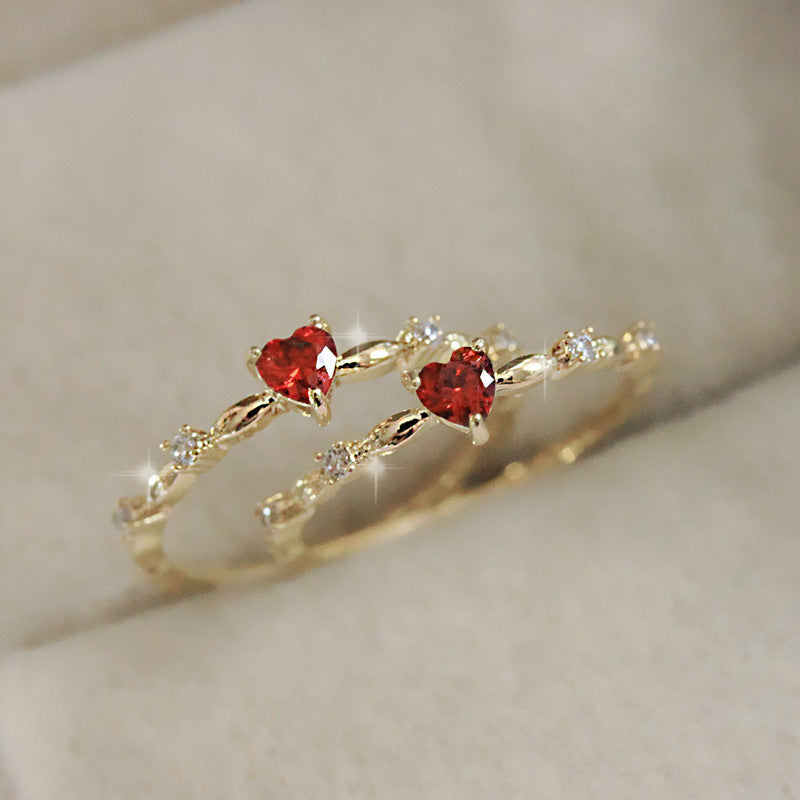 Copper Heart Ring with Red Zircon Inlay