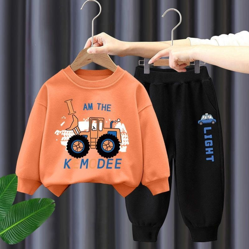 Boys Long Sleeve Sweatshirt and Pants Set with Bulldozer Print