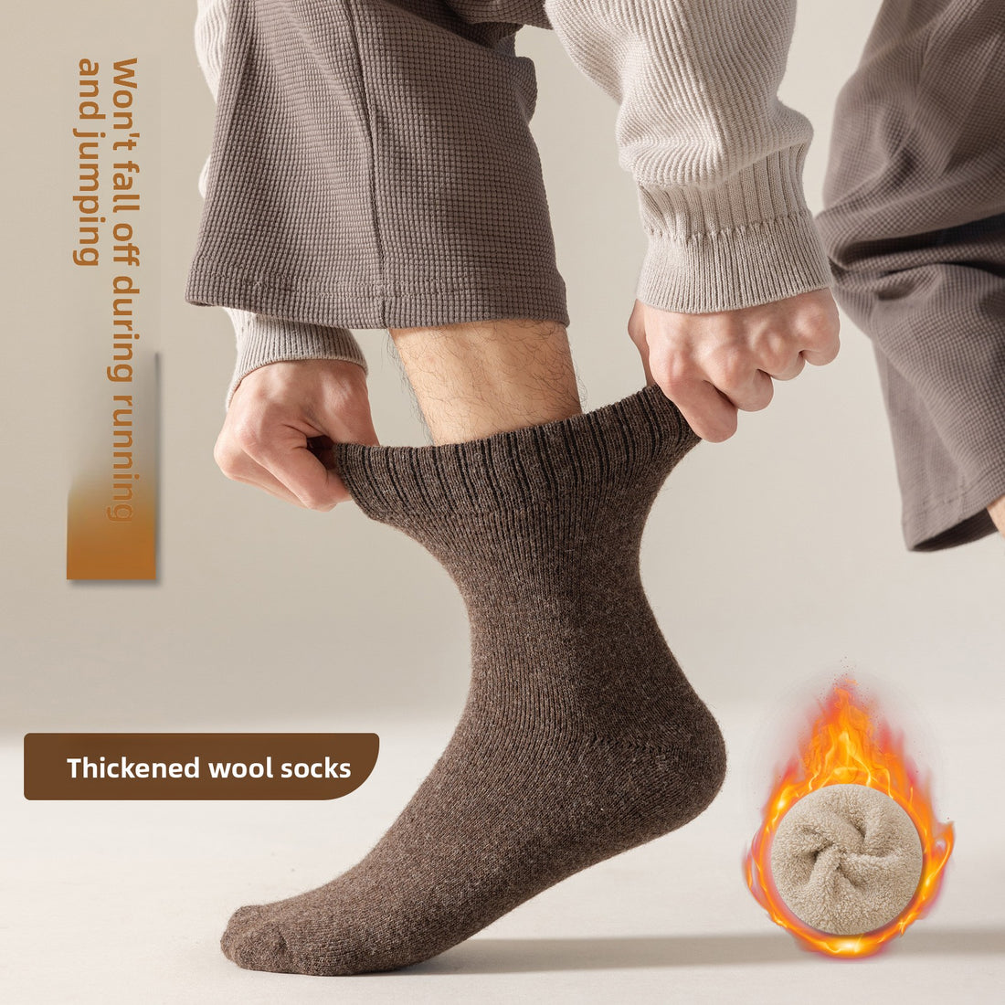 Merino Wool Hiking Socks Men Thickened Fleece Lined Warm Long
