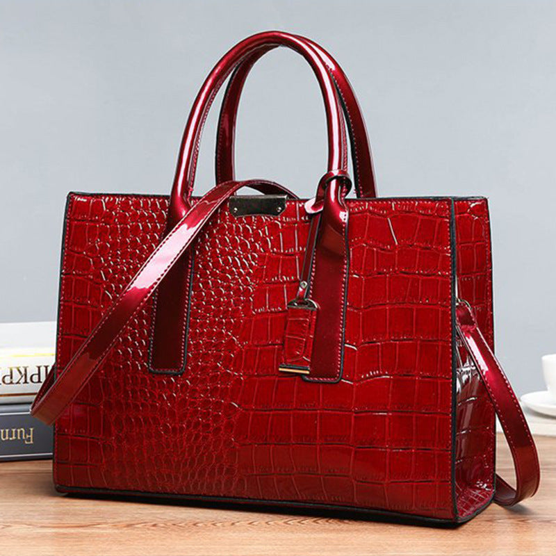 Womens Crocodile Pattern Shoulder Tote Bag