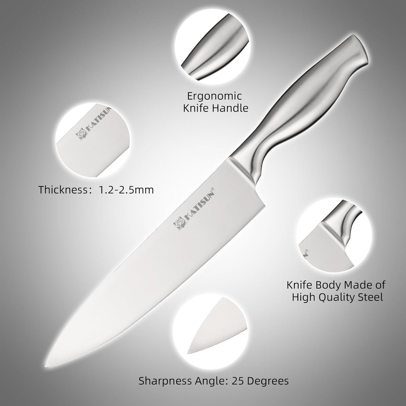 Six matching steak knives from the 15-piece silver set