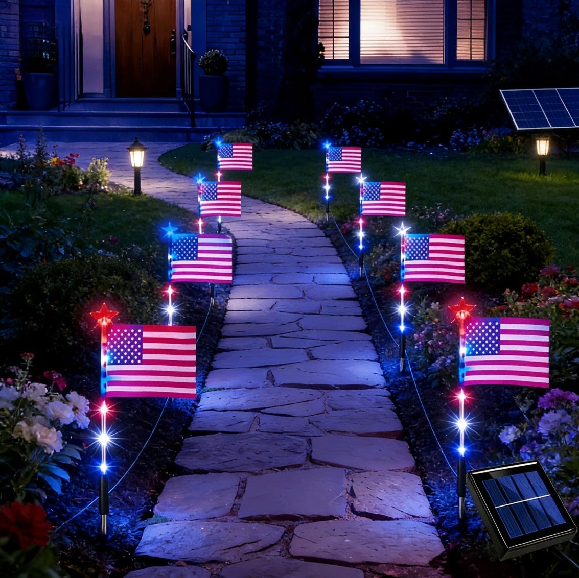 Solar American Flag Ground Stake Light