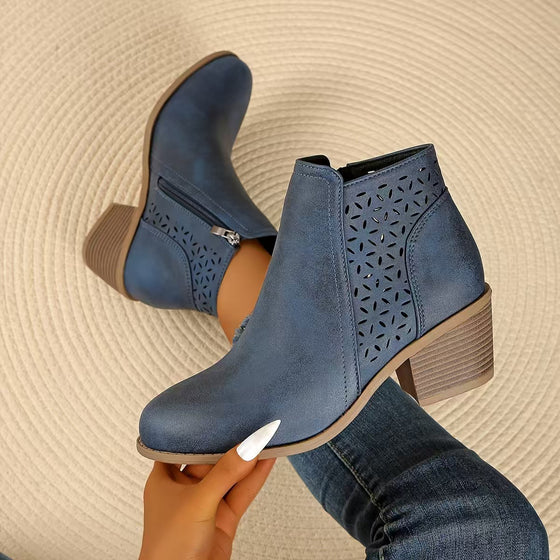 Women's cut-out pointed toe low heel ankle boots, photo 2
