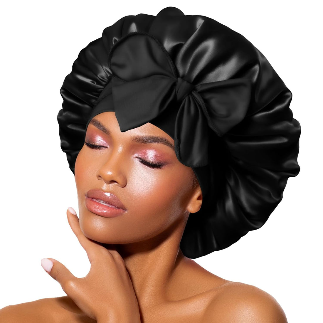 Elastic Satin Round Wide-Brimmed Headscarf Hat Solid Color Artificial Silk Nightcap