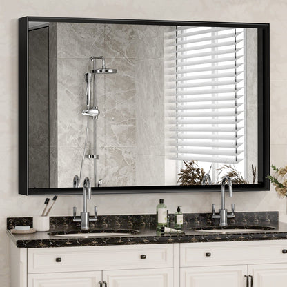40x30 Inch Glossy Black Bathroom Wall Vanity Mirror