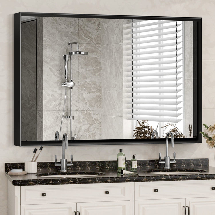 40x30 Inch Glossy Black Bathroom Wall Vanity Mirror