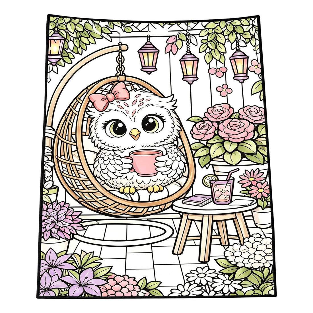 Black and white graffiti line art flannel coloring blanket, photo 6