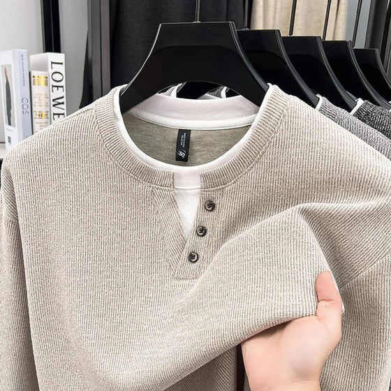 Button Collar Faux Two-Piece Sweatshirt