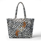 Embroidered Quilted Tiger Print Tote Bag