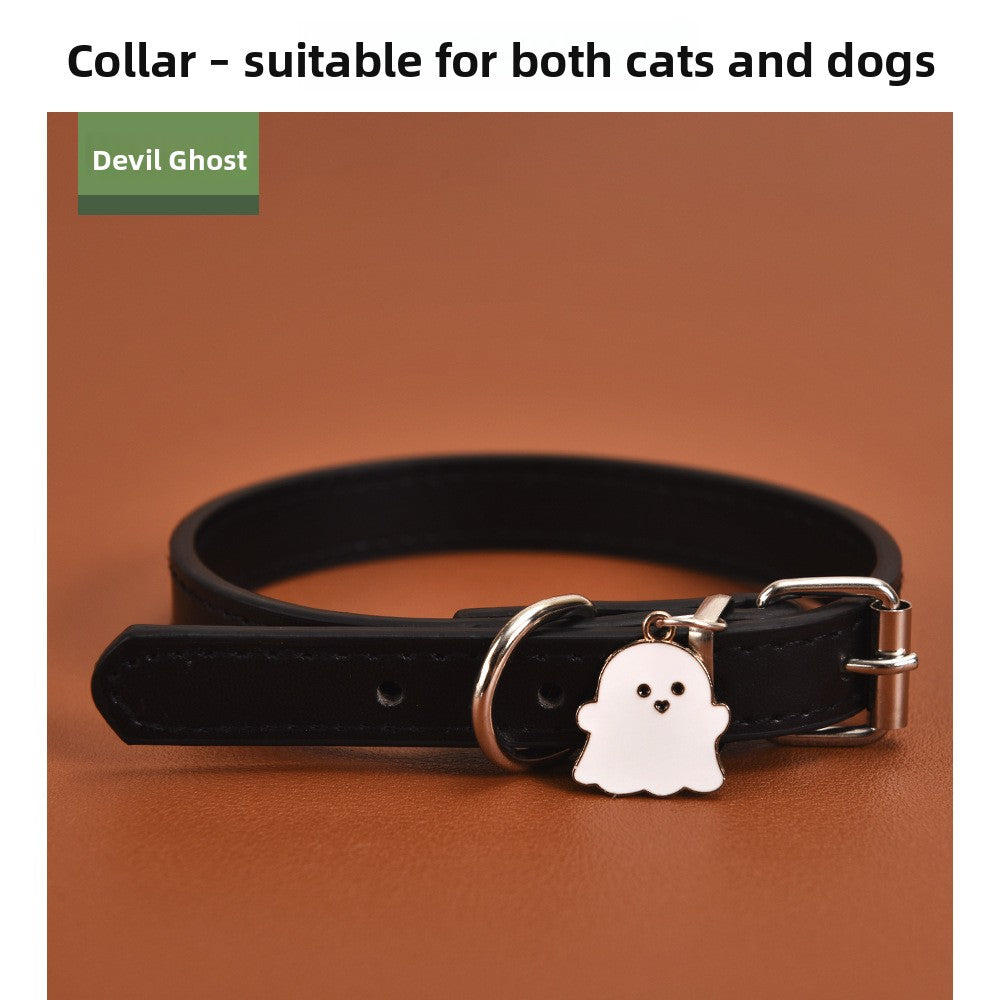 Halloween PU Leather Dog Collar with Decorative Charms