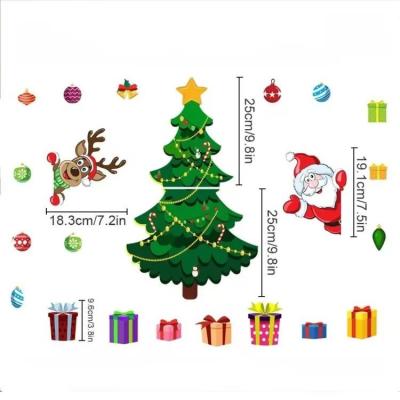 Christmas fridge decal set layout with tree, Santa, reindeer, gifts and measurements