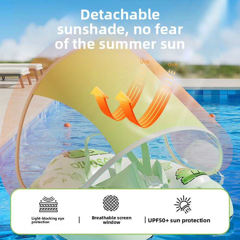 Inflatable Baby Swimming Ring with Canopy Sunshade Anti-Rollover Underarm Support for Children