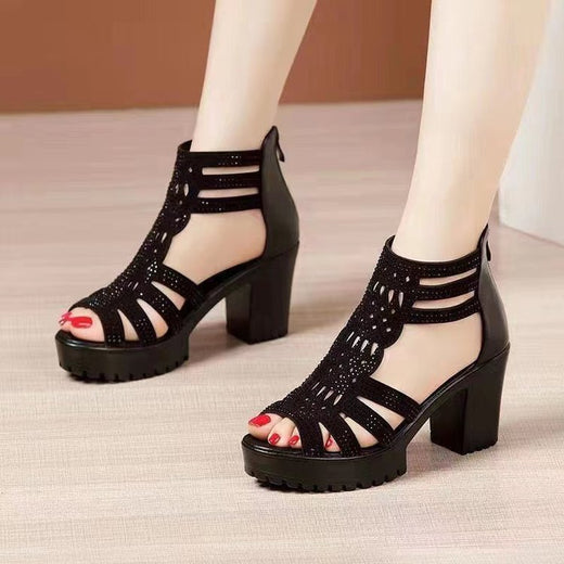 Women Soft Sole Solid Color High Heel Sandals