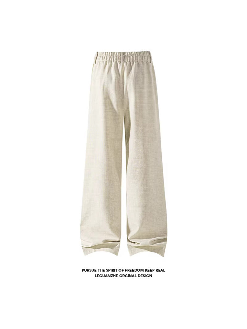 Loose Wide-Leg Straight Floor-Length Trousers
