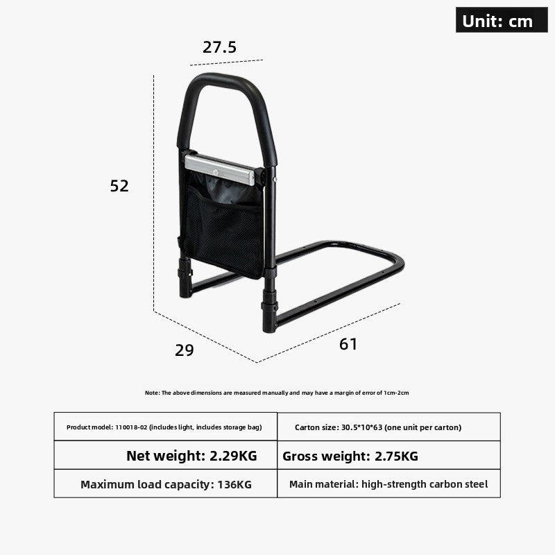 Adjustable Bedside Safety Rail with No-Drill Installation