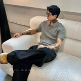 Mens Ice Silk Seagull Collar V-Neck Polo Shirt