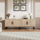 4-Door TV Cabinet with Adjustable Shelves Natural Finish