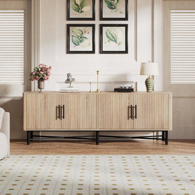 4-Door TV Cabinet with Adjustable Shelves Natural Finish
