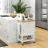 Rolling kitchen island cart with rubberwood butcher block top