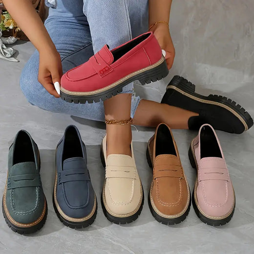 Womens Platform Loafers British Style Casual Shoes