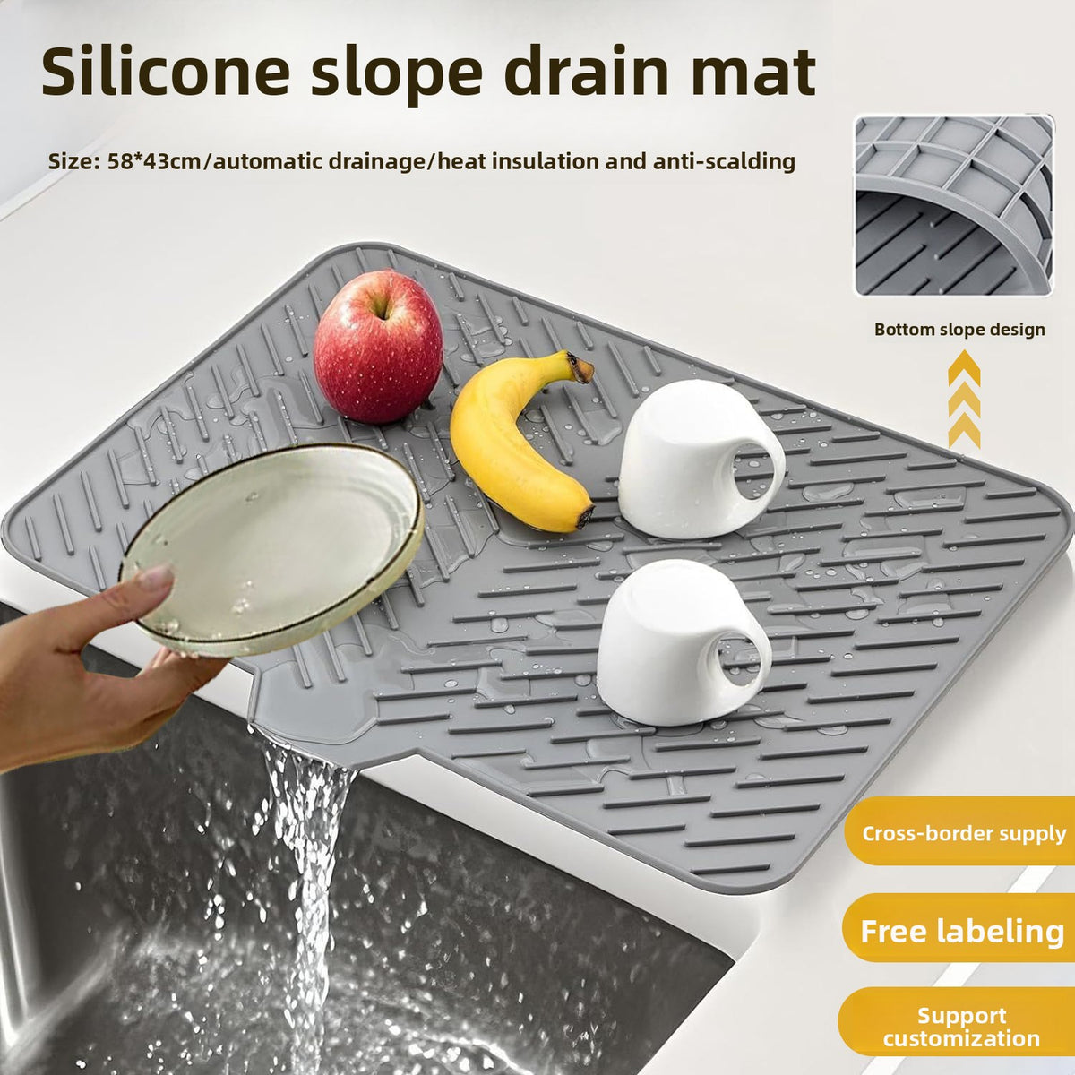 Silicone Slope Drainage Mat Large Square Kitchen Bar Tray