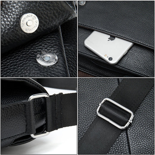 Cowhide Men's Shoulder Bag, Casual Cowhide Flap-Style Shoulder Bag For...