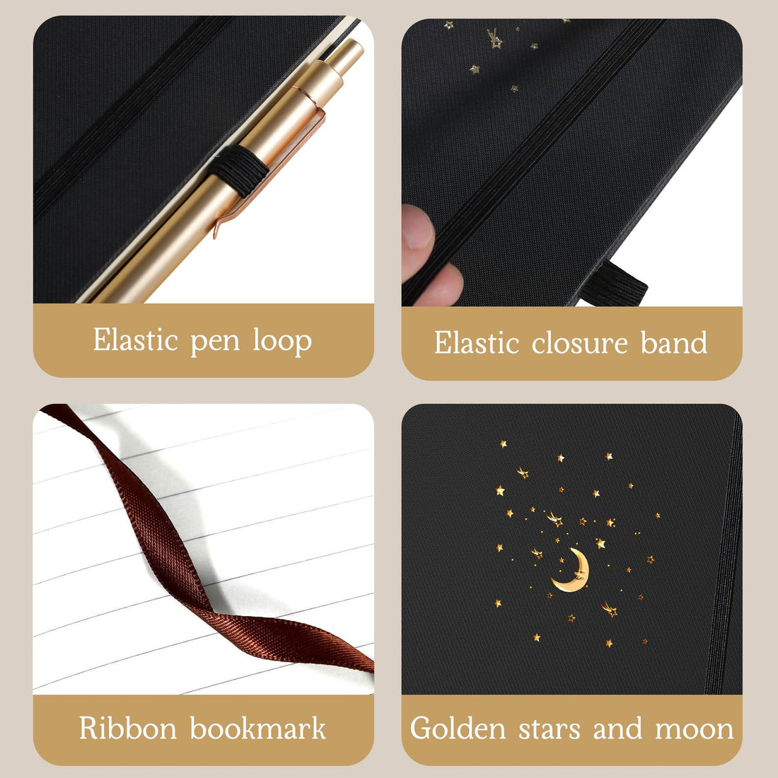 Faux leather hardcover lined notebook with elastic band, photo 3