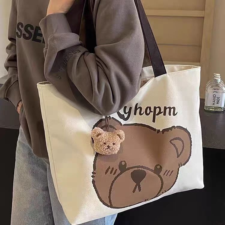 Casual Large Capacity Cartoon Bear Canvas Shoulder Tote Bag