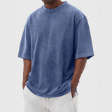 Mens Washed Color Distressed Pullover T-Shirt