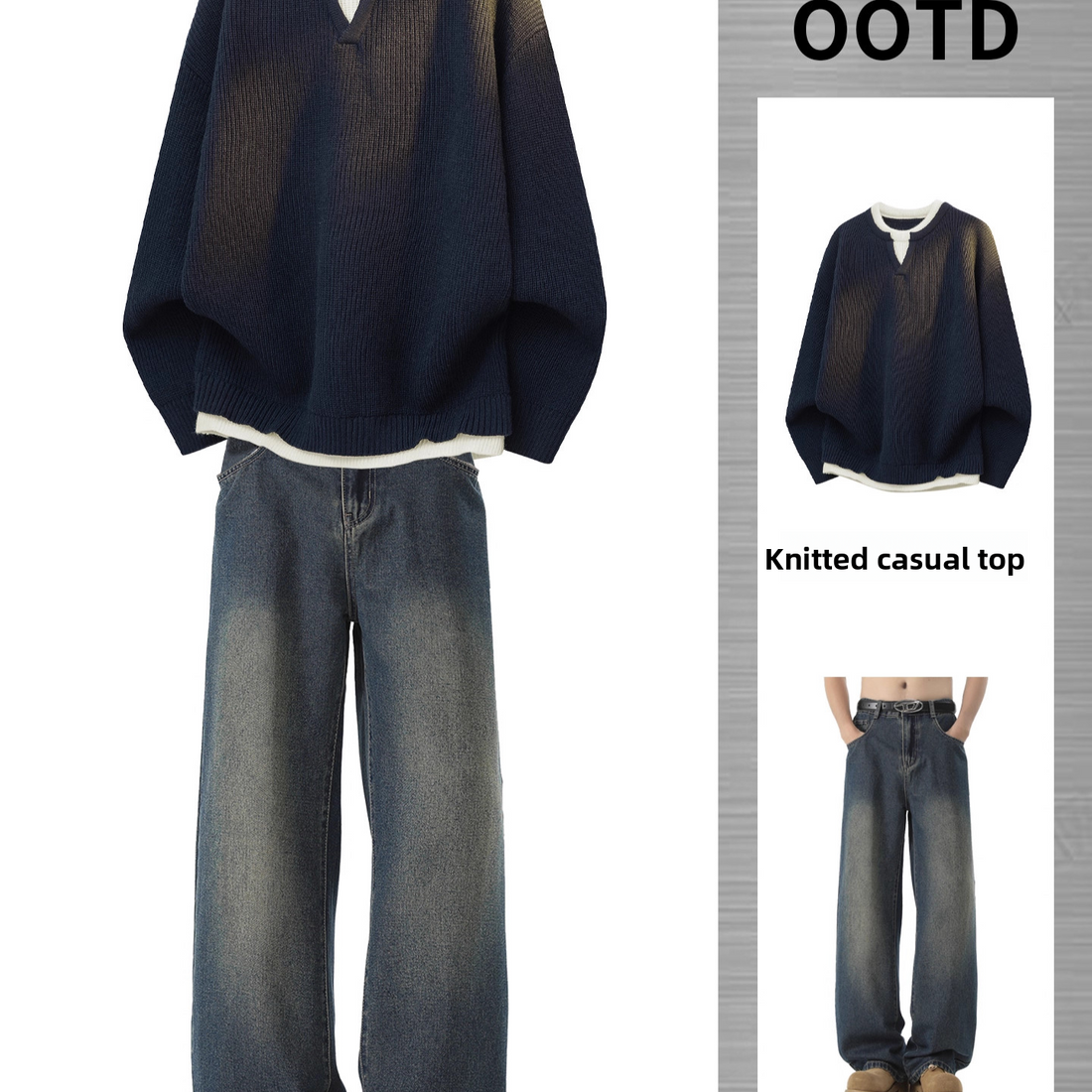 Men's Two-Piece Autumn Sweater and Jeans Casual Sports Set