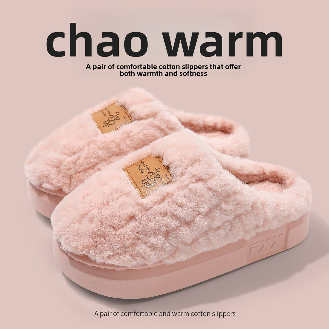 Unisex Plush Fleece Lined Cotton Slippers with Anti-Slip Sole