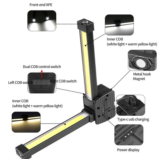 Double-Sided Foldable COB Work Light Outdoor Lighting & Tools product image 1