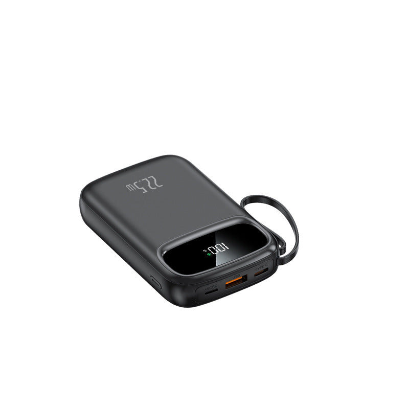 Large-capacity, compact power bank with built-in cable