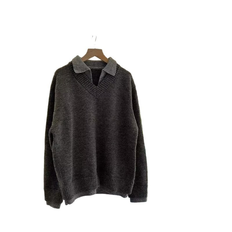 Men's V-Neck Fake Two-Piece Knitted Sweater Slim Fit Long Sleeve Pullover