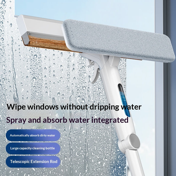 Water-spray glass cleaning tool double-sided window wiper with squeegee