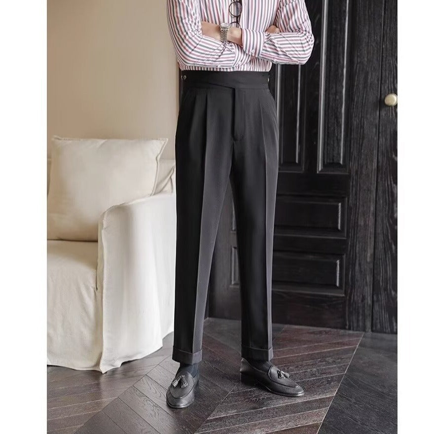 High-Waisted Mens Business Casual Trousers