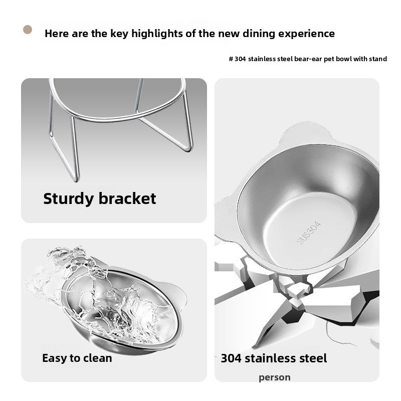 New stainless steel pet bowl, cat water and food bowl, pet neck-protecting elevated stand, dog bowl, for pets to drink and eat