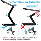 Foldable laptop desk leg support close-up