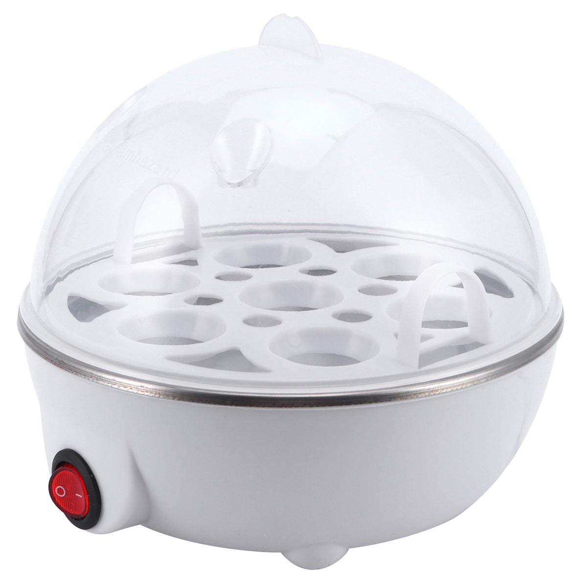Egg cooker open showing removable stainless heating plate