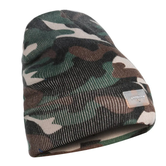 Camouflage LED beanie, side angle