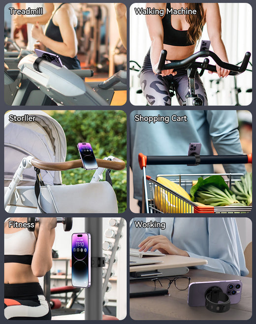 MagSafe phone holder strapped to spin bike post