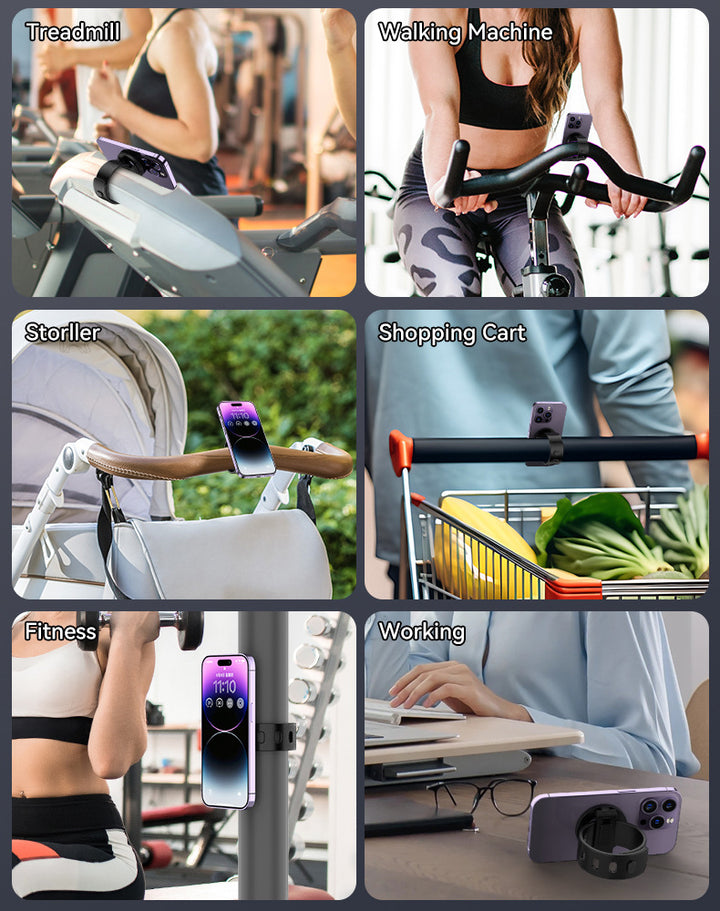 MagSafe phone holder strapped to spin bike post