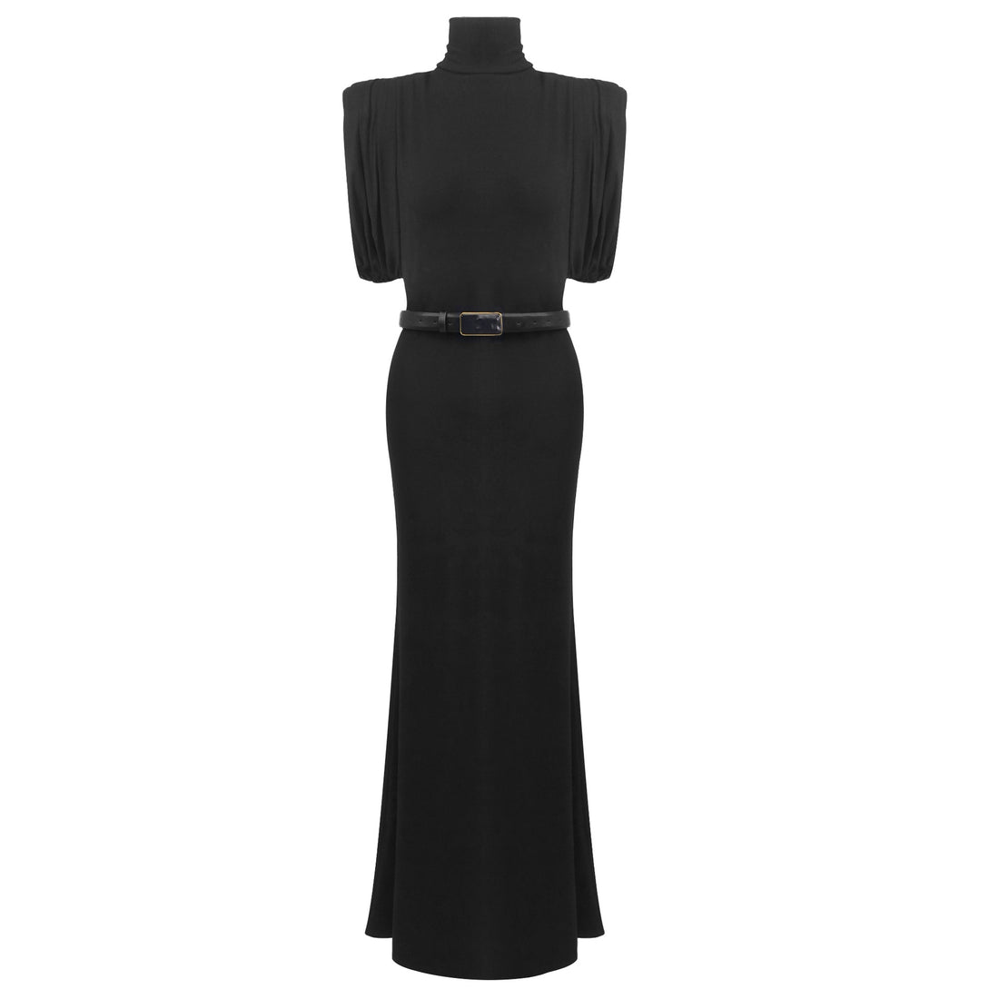Women's Sleeveless High Neck Evening Party Long Dress with Belt