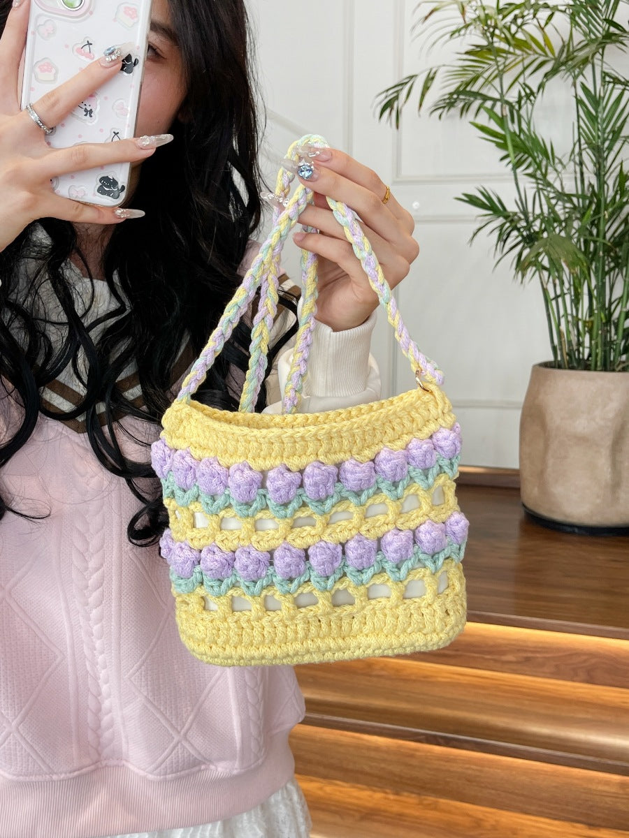 Rainbow Tulip Hand-Woven Bag DIY Material Kit Summer Dopamine Shoulder Crossbody Bag
