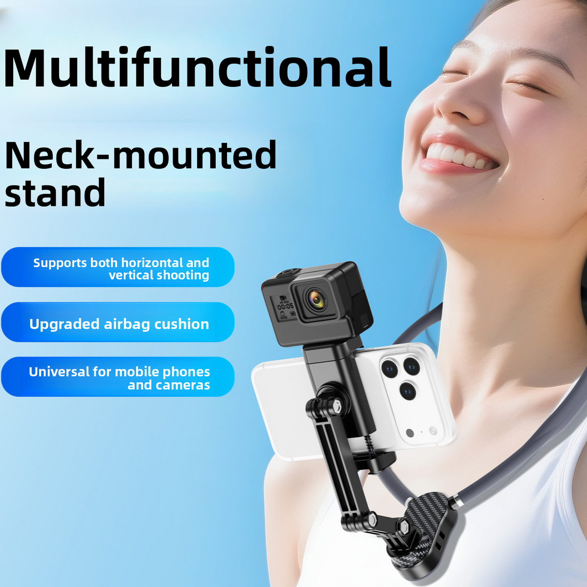 Neck-mounted mobile phone holder